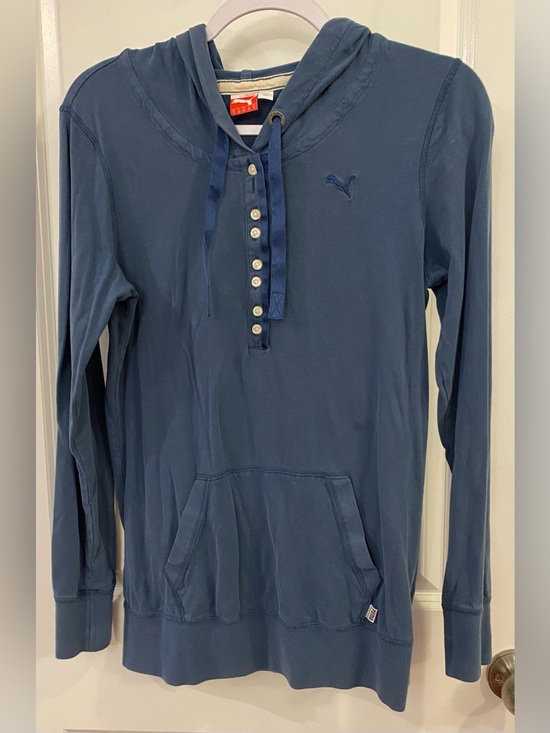 Puma Tops - Puma 1/2 Button Up Hoodie Sz S Blue Kangaroo Pocket Drawstring